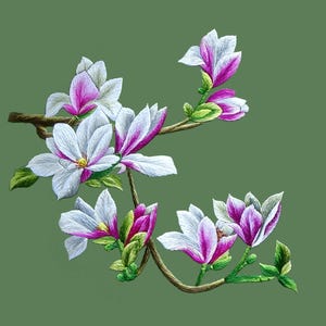 KIT234 Broderikit, Vacker magnoliadesign av ThuongEmbroidery, Plus 30 % broderitråd