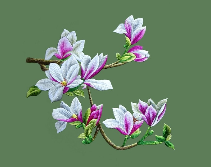 KIT234 Embroidery Kit, Beautiful magnolia design by ThuongEmbroidery, Plus 30% embroidery thread