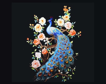 KIT236 Peacocks and Flowers Embroidery Kit, Design by ThuongEmbroidery, Plus 30% embroidery thread