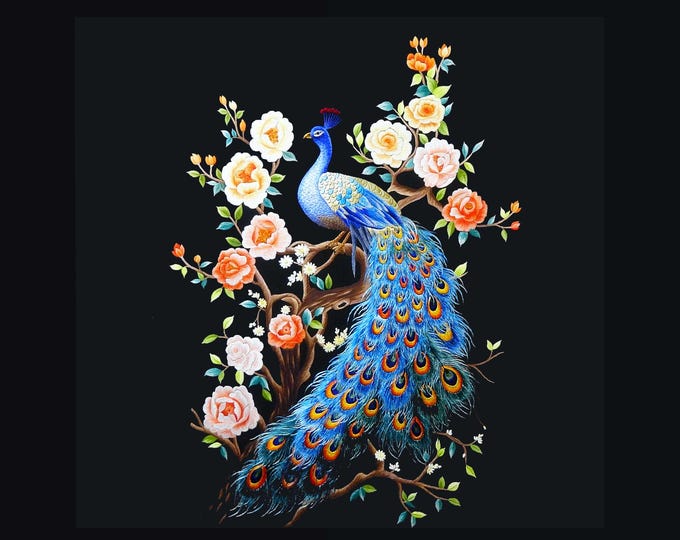 KIT236 Peacocks and Flowers Embroidery Kit, Design by ThuongEmbroidery, Plus 30% embroidery thread