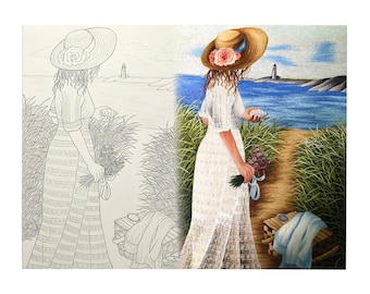 Hand Embroidery Pattern PDF, Beach Girl Embroidery Design, Thread Painting Tutorial, Digital Download Kit75