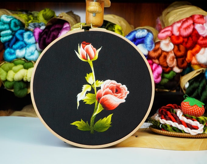 KIT119 Embroidery Kit, Beautiful rose design by ThuongEmbroidery, Plus 30% embroidery thread