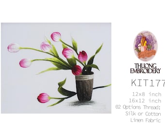 KIT177 Easy Embroidery Kit, Beautiful Tulips design by ThuongEmbroidery, Plus 30% embroidery thread