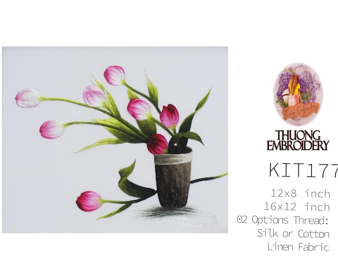 KIT177 Easy Embroidery Kit, Beautiful Tulips design by ThuongEmbroidery, Plus 30% embroidery thread