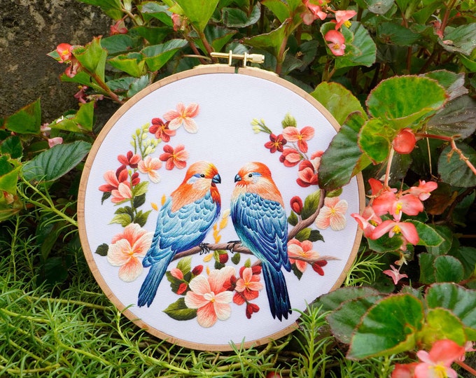DOWNLOAD FILE - Embroidery Pattern KIT232 "Pair of Birds and Blooming Flowers" | 05 high-quality image files