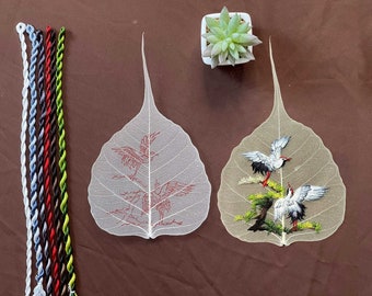 KIT212 Bodhi Leaf Embroidery Kit, Crane Couple design by ThuongEmbroidery, Plus 30% embroidery thread