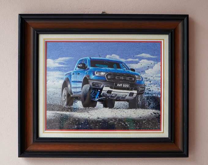 Hand Embroidery Painting - HEB03 with Wooden Frame: "Ford Raptor"
