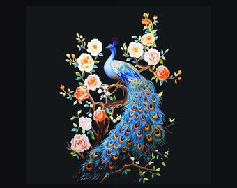 DOWNLOAD FILE - Embroidery Design Pattern - No236 "Beautiful Peacock and Flowers" |  High-Quality .JPG images
