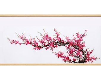 Cherry Blossom Hand Embroidery Kit (KIT 243) – Large Floral Wall Art Pattern, DIY Embroidery Kit for Home Decor | ThuongEmbroidery
