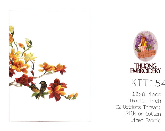 KIT154 Easy Embroidery Kit, Beautiful peach blossom design by ThuongEmbroidery, Plus 30% embroidery thread