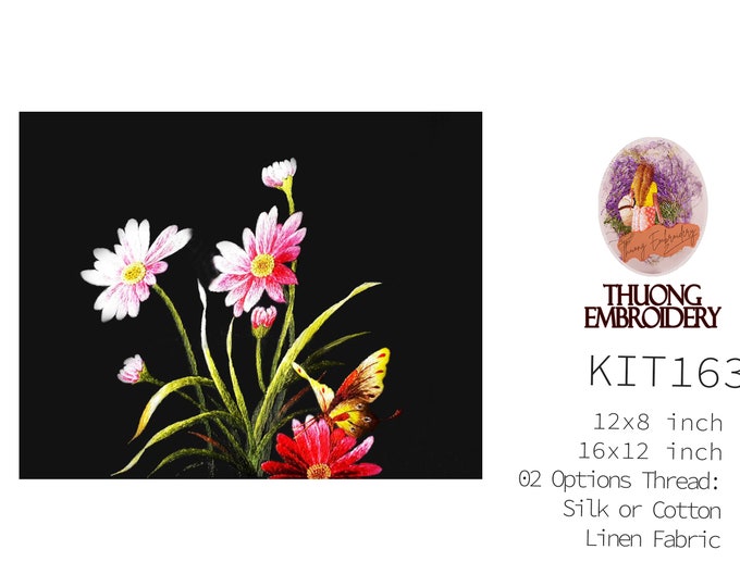 KIT163 Easy Embroidery Kit, Beautiful Wildflowers design by ThuongEmbroidery, Plus 30% embroidery thread