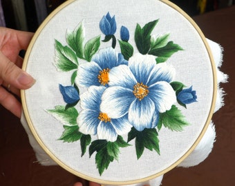 COMPLETED Embroidery - Blue Wildflower 100% hand embroidery