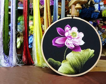 COMPLETED Hand Embroidery Artwork - Beautiful Lotus
