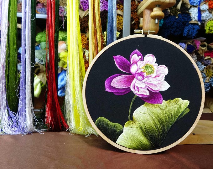 COMPLETED Hand Embroidery Artwork - Beautiful Lotus