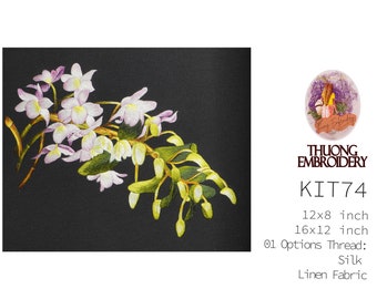 Hand Embroidery-KIT108: "Pink Orchids", Thread Set "Glossiest Synthetic Silk",  Linen Fabric