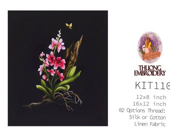 KIT110 Easy Embroidery Kit, Beautiful Orchids design by ThuongEmbroidery, Plus 30% embroidery thread