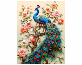 Custom hand embroidery of Dang Ky - Peacocks in blooming flower garden