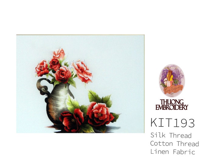 KIT193 ORDER Hand Embroidery - Vase of rose|| Discount code in item description