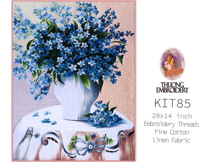 KIT85 Advanced Embroidery Kit, Blue Phlox flower design by ThuongEmbroidery, Plus 30% embroidery thread