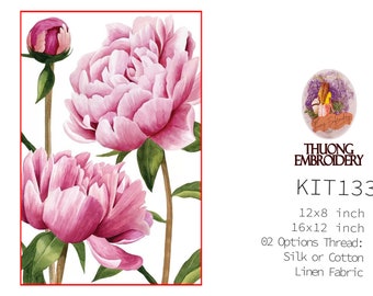 Hand-embroidery KIT133 "Hydrangeas" | 02 Thread Options "Glossiest Synthetic Silk" and "Fine Cotton" | Linen fabric | Full accessories