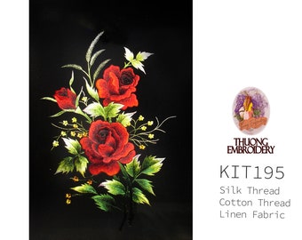 KIT195 Easy Embroidery Kit, Roses flower design by ThuongEmbroidery, Plus 30% embroidery thread