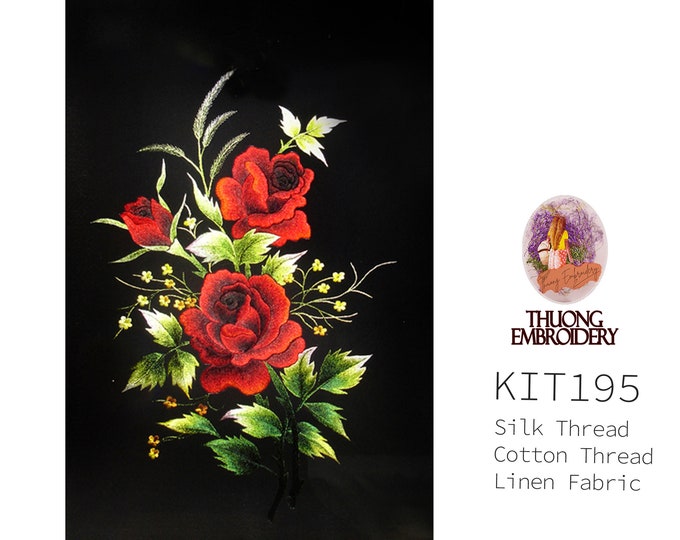 KIT195 Easy Embroidery Kit, Roses flower design by ThuongEmbroidery, Plus 30% embroidery thread