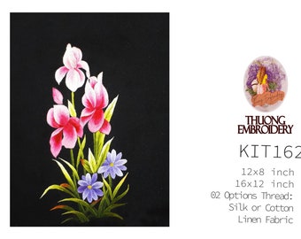KIT162 Easy Embroidery Kit, Beautiful Orchids design by ThuongEmbroidery, Plus 30% embroidery thread