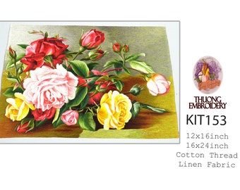 KIT153 Advanced Embroidery Kit, Colorful rose bushes design by ThuongEmbroidery, Plus 30% embroidery thread