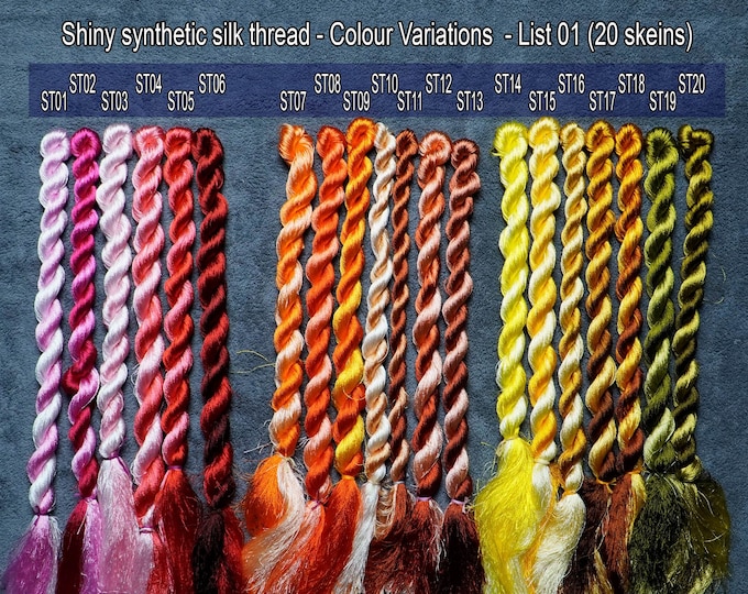 ST01 to ST53 | Size 30 Yards | Type: Glossiest Synthetic Silk Embroidery Thread