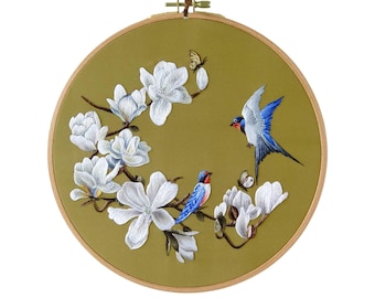 KIT235 Embroidery Kit, Beautiful magnolia design by ThuongEmbroidery, Plus 30% embroidery thread