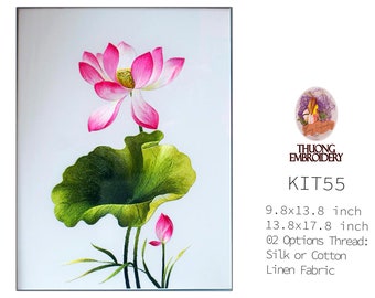 KIT55 Intermediate Embroidery Kit, Lotus flowers design by ThuongEmbroidery, Plus 30% embroidery thread