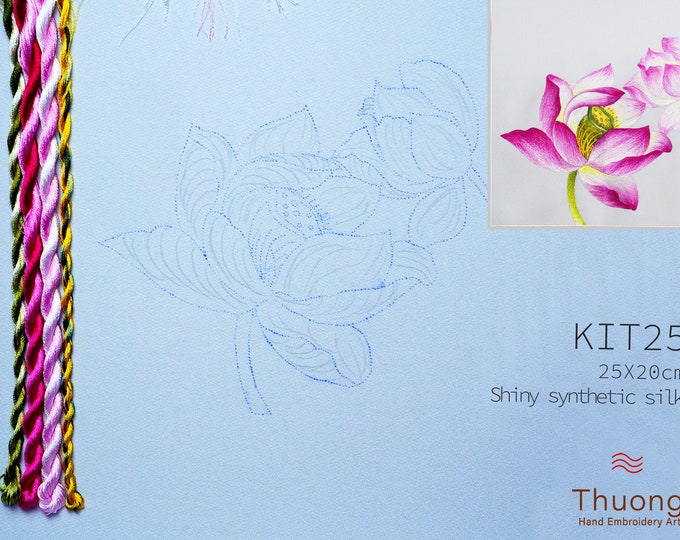 KIT25 Easy Embroidery Kit, Beautiful lotus design by ThuongEmbroidery, Plus 30% embroidery thread