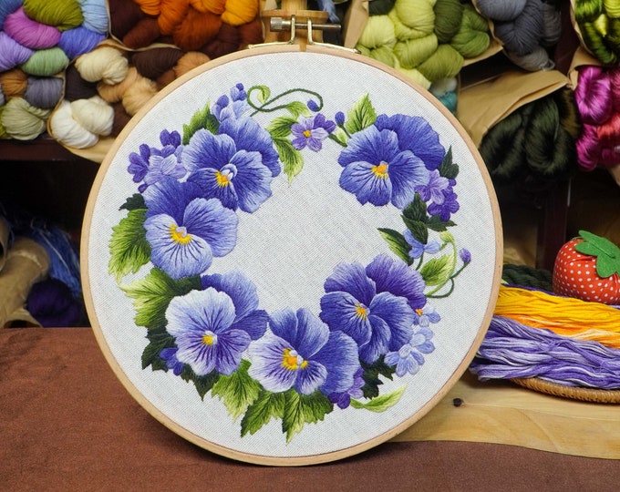 COMPLETED Hand Embroidery - Beauty of Pansy Flowers