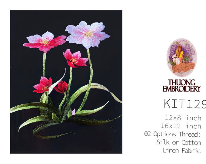 KIT129 Easy Embroidery Kit, Beautiful Orchid design by ThuongEmbroidery, Plus 30% embroidery thread