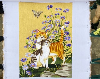 COMPLETED Embroidery - HEB215 "Cat Couple Embroidery" Embroidery - Without Frame