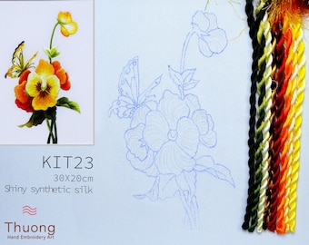 KIT23 Easy Embroidery Kit, Yellow Wildflowers design by ThuongEmbroidery, Plus 30% embroidery thread