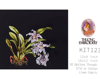 KIT123 Easy Embroidery Kit, Beautiful Orchids design by ThuongEmbroidery, Plus 30% embroidery thread