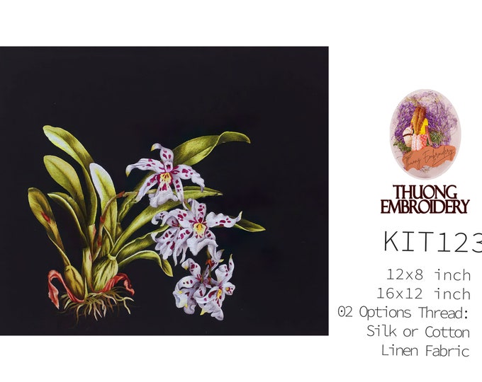 KIT123 Easy Embroidery Kit, Beautiful Orchids design by ThuongEmbroidery, Plus 30% embroidery thread