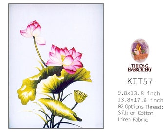 KIT57 Intermediate Embroidery Kit, Beautiful Lotus design by ThuongEmbroidery, Plus 30% embroidery thread