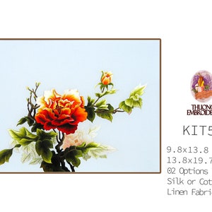 KIT52 Intermediate Embroidery Kit, Beautiful Peonies design by ThuongEmbroidery, Plus 30% embroidery thread