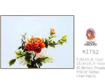 KIT52 Intermediate Embroidery Kit, Beautiful Peonies design by ThuongEmbroidery, Plus 30% embroidery thread