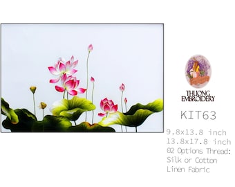 KIT63 Intermediate Embroidery Kit, Beautiful lotus design by ThuongEmbroidery, Plus 30% embroidery thread