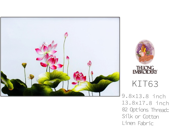 KIT63 Intermediate Embroidery Kit, Beautiful lotus design by ThuongEmbroidery, Plus 30% embroidery thread