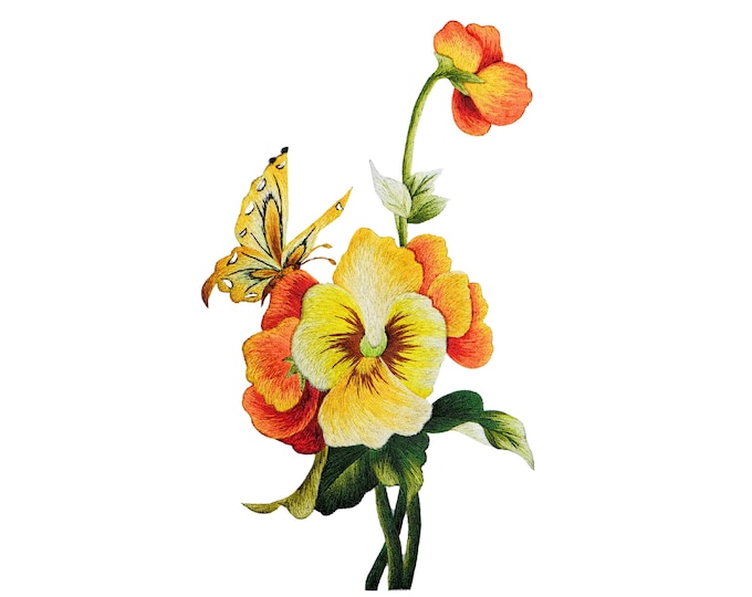 KIT23 Easy Embroidery Kit, Yellow Wildflowers design by ThuongEmbroidery, Plus 30% embroidery thread