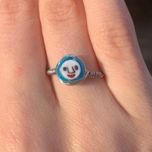 Funky Bead Face Ring/ Unique Beaded Face Wire Handmade Ring