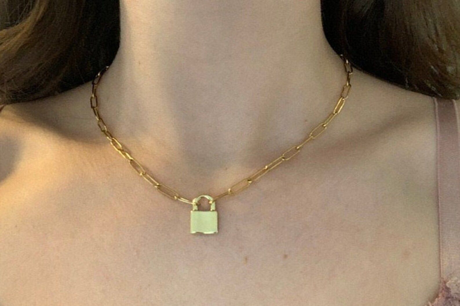 Gold Lock Padlock Paperclip Chain Necklace / Paperclip Chain Etsy