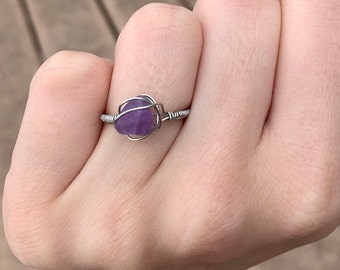 Adjustable Spiral Band IRIDESCENT Purple Crystal Teardrop TANZANITE RING Big Statement Twist Ring Amethyst Birthstone Citrine Gift R2011