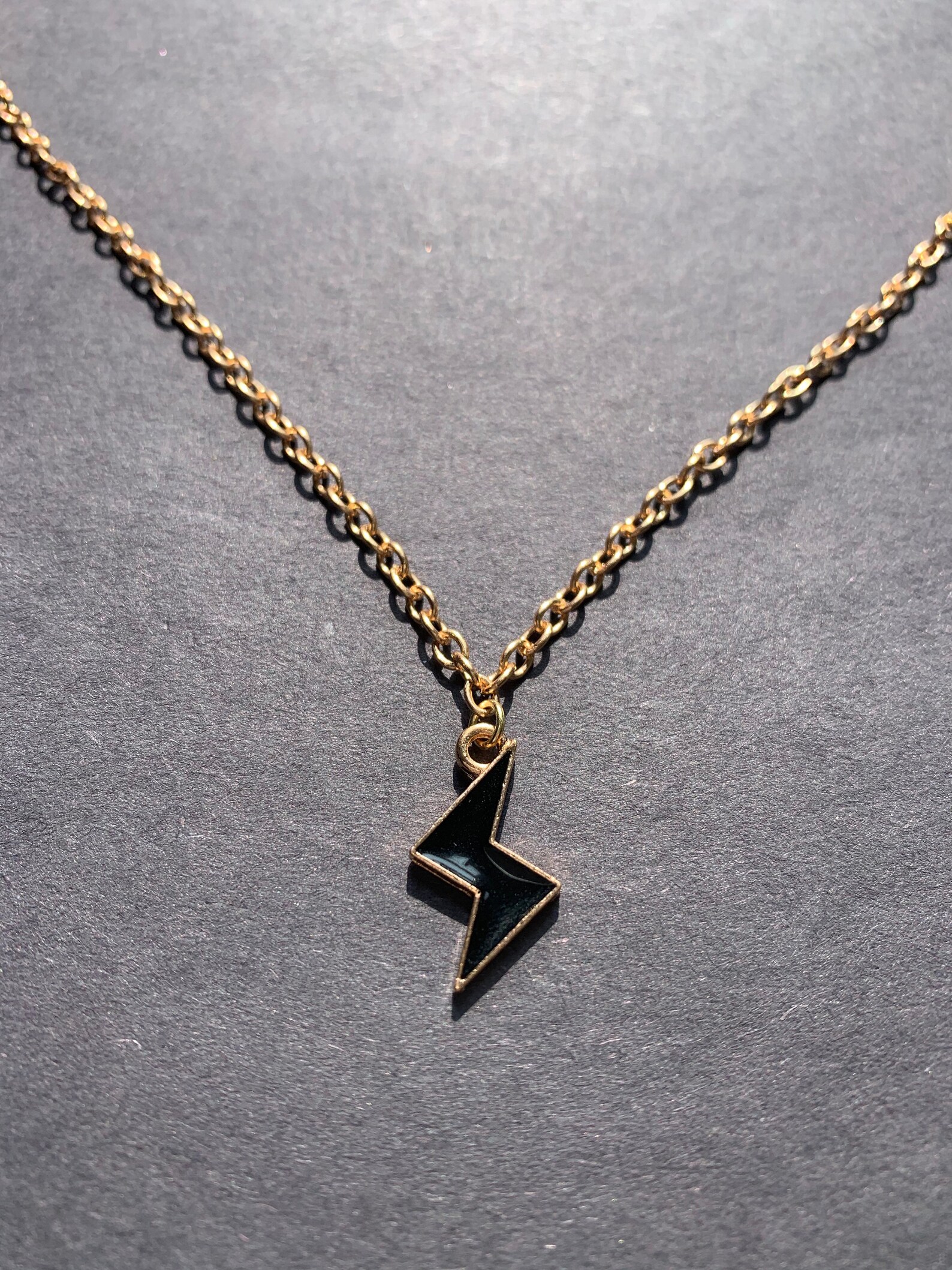 Gold and Black Lightning Necklace/ Lightning Bolt Charm Etsy