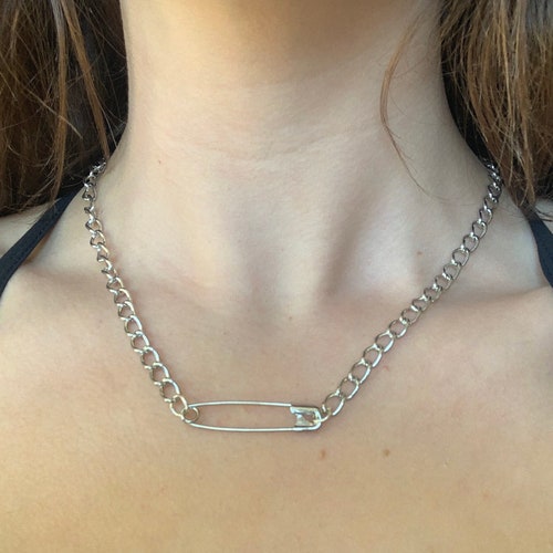 Safety Pin Necklace/ Safety Pin Chain /alternative Necklace Etsy