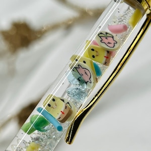 Kawaii bob float pen. Sponge & starfish snow globe glitter pens. Cute planner pen. Stocking stuffer. Christmas gift. Custom pen. Cartoon fan